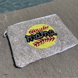 Viola Baseball Mama Beaded Coin Pouch Purse NWT